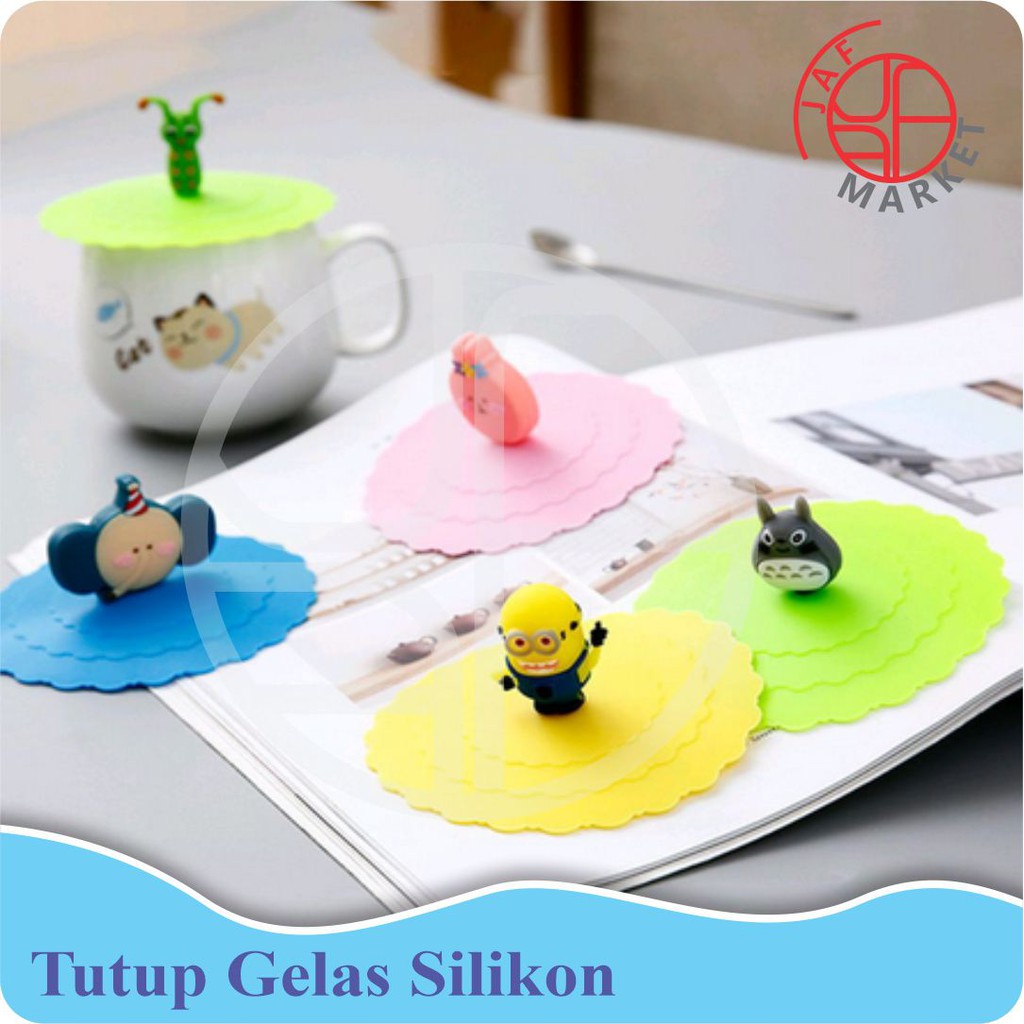 Penutup gelas silikon motif Hello Kitty,Doraemon,Bear