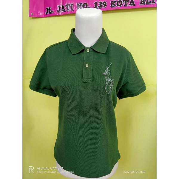Kaos polo preloved merk Ralph Lauren Made in Bolivia size XL, warna hijau tua