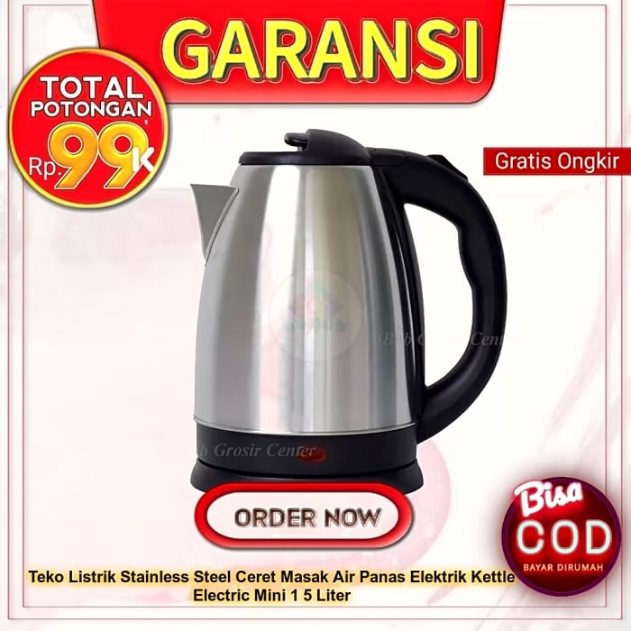 Teko Listrik Stainless Steel Ceret Masak Air Panas Elektrik Kettle Electric Mini 1 5 Liter