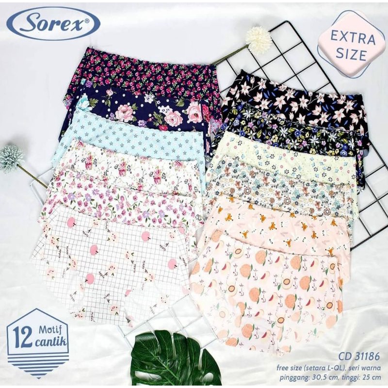 paket isi 6pcs CD WANITA SOREX SEAMLESS 31081/31186 TANPA JAHIT MOTIF