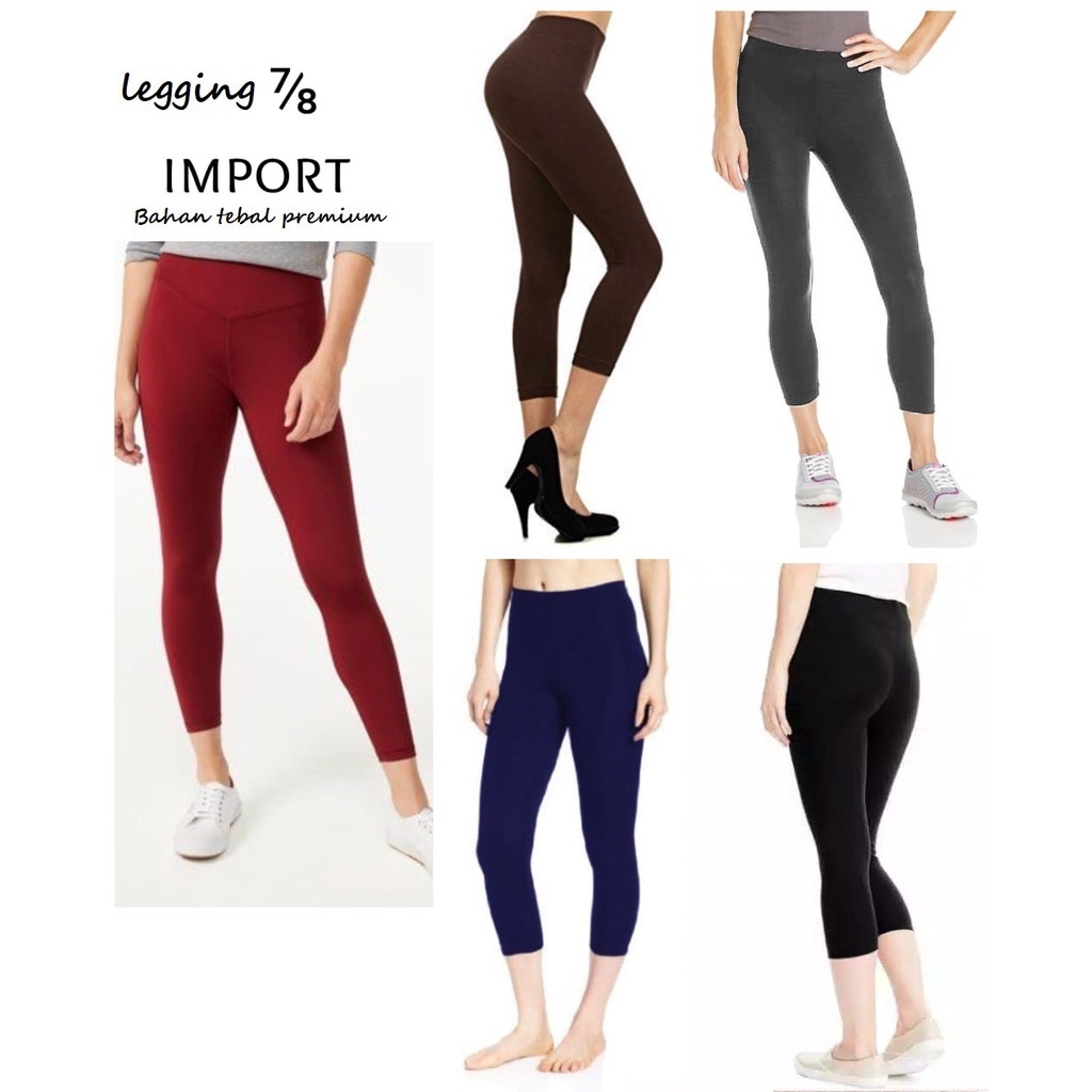 HOPYLOVY - Legging Wanita Polos 7/8 Bahan Spandek Stretch