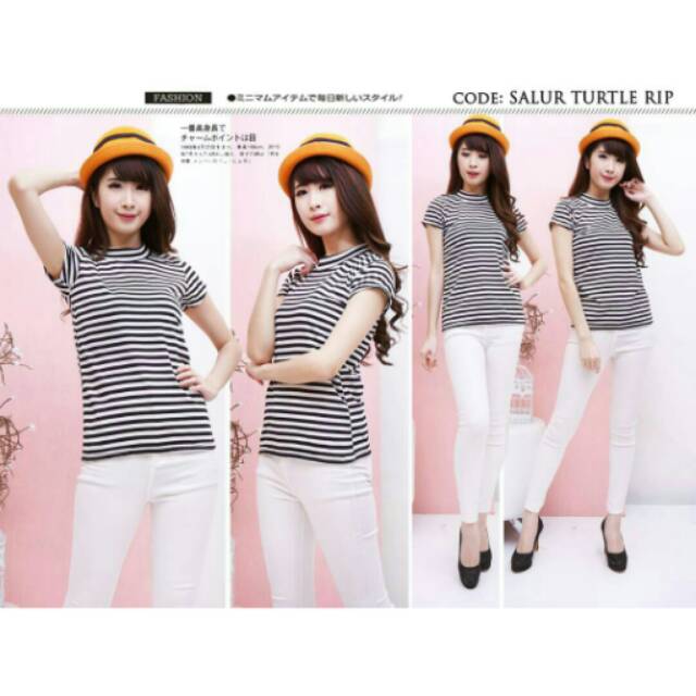 Kaos salur wanita leher v/kaos santai sehari hari/kaos leher O wanita/kaos turtle wanita/kaos salur