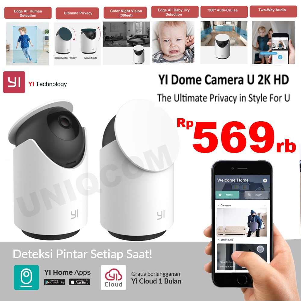 CCTV Xiaomi Yi Dome Camera U 3MP Face Detection IP Camera Garansi 1th