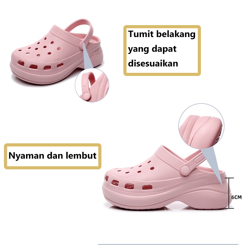 Sandal Crocs Slop Wanita Sandal Wanita Slip On Baim Fuji Polos Viral Jibbitz Import Sandal Baim Wanita Sandal Cewek Selop Wedges Anti Slip Sandal Karet Spons Eva Classic Bae Clog SIZE:36-40 Hitam krem Merah Jambu