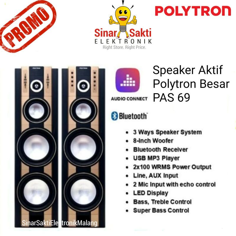 Speaker Aktif Polytron PAS 69 PAS69 USB Bluetooth Berdiri Besar Karaoke Malang