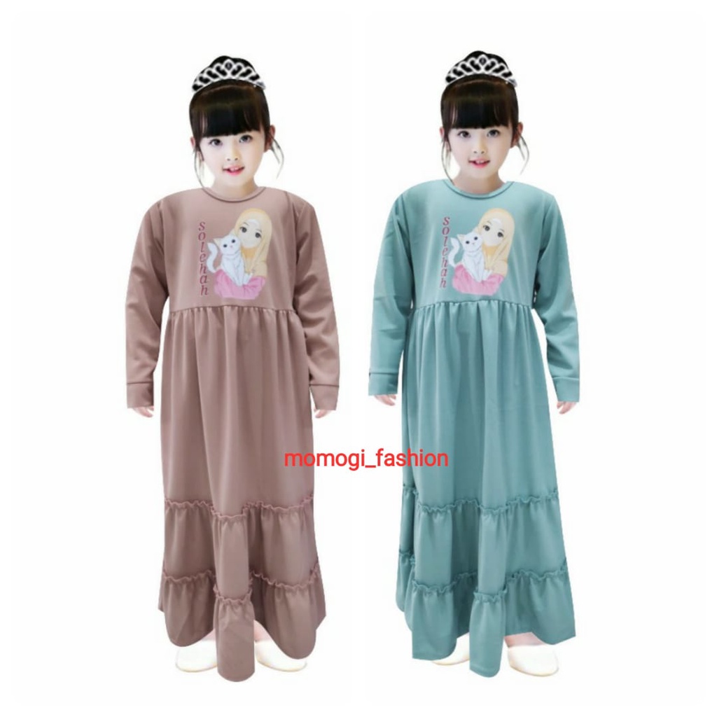 MOMOGI- GAMIS ANAK PEREMPUAN RUFFLE/ GAMIS ANAK SABLON DTF PRINTING SOLEHAH/MAXI DRESS ANAK SOLEHAH/ USIA 5-10th