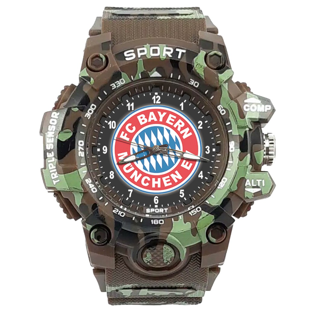 (ISTIMEWA BOSSQUE) JAM CUSTOM  BAYERN MUNCHEN STRAP ARMY - 5 Warna