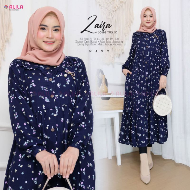 ZAIRA LONG TUNIC ORI BERLABEL ALILA / ATASAN WANITA BERBAHAN RAYON VISCOSE DENGAN MOTIF BUNGA