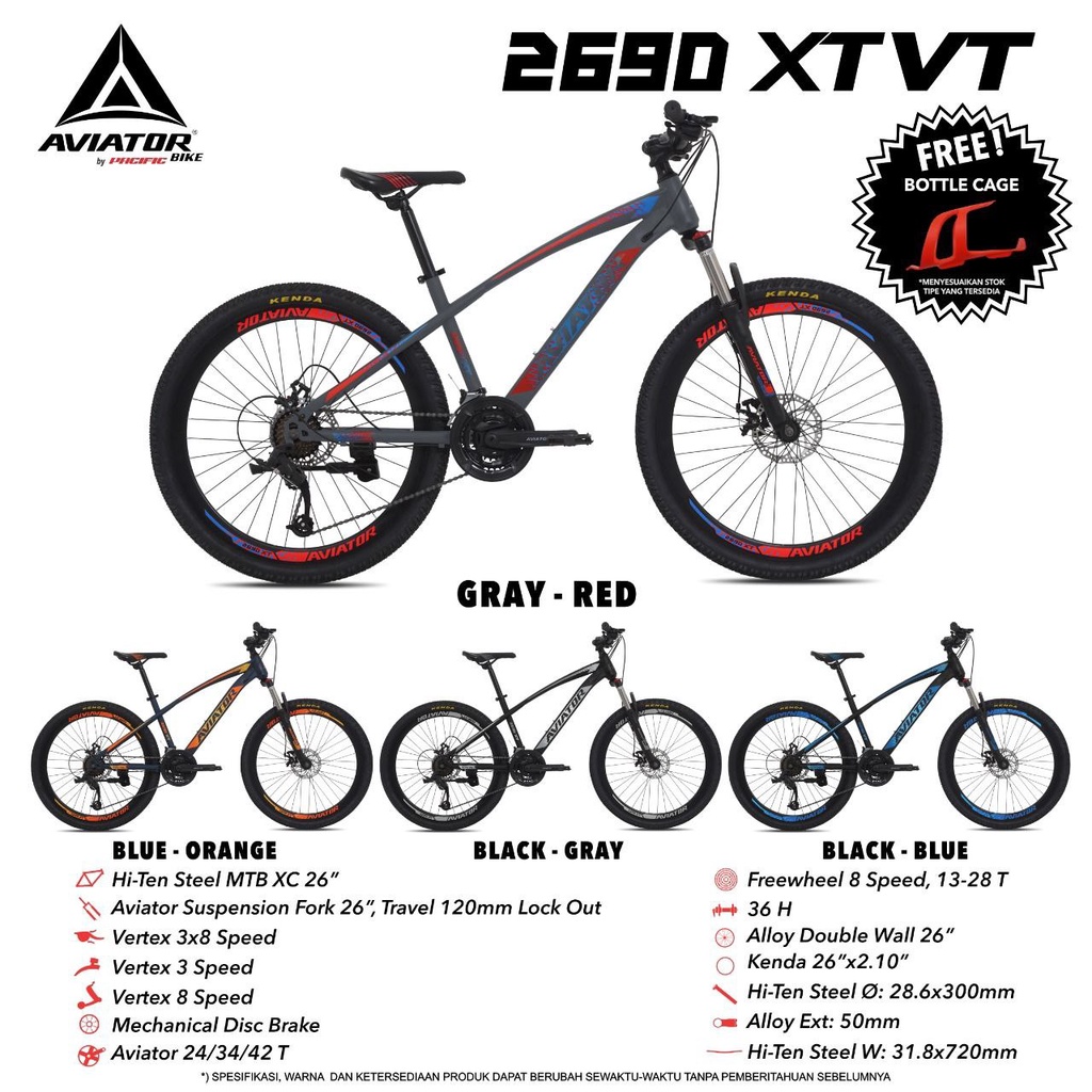 Sepedah Sepeda Gunung Mtb 27,5 Inch Aviator 2690 2692 XT VT Terbaru