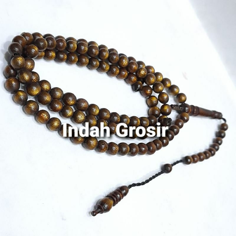 Tasbih Kayu Unik Serat mas 7mm 99butir Natural