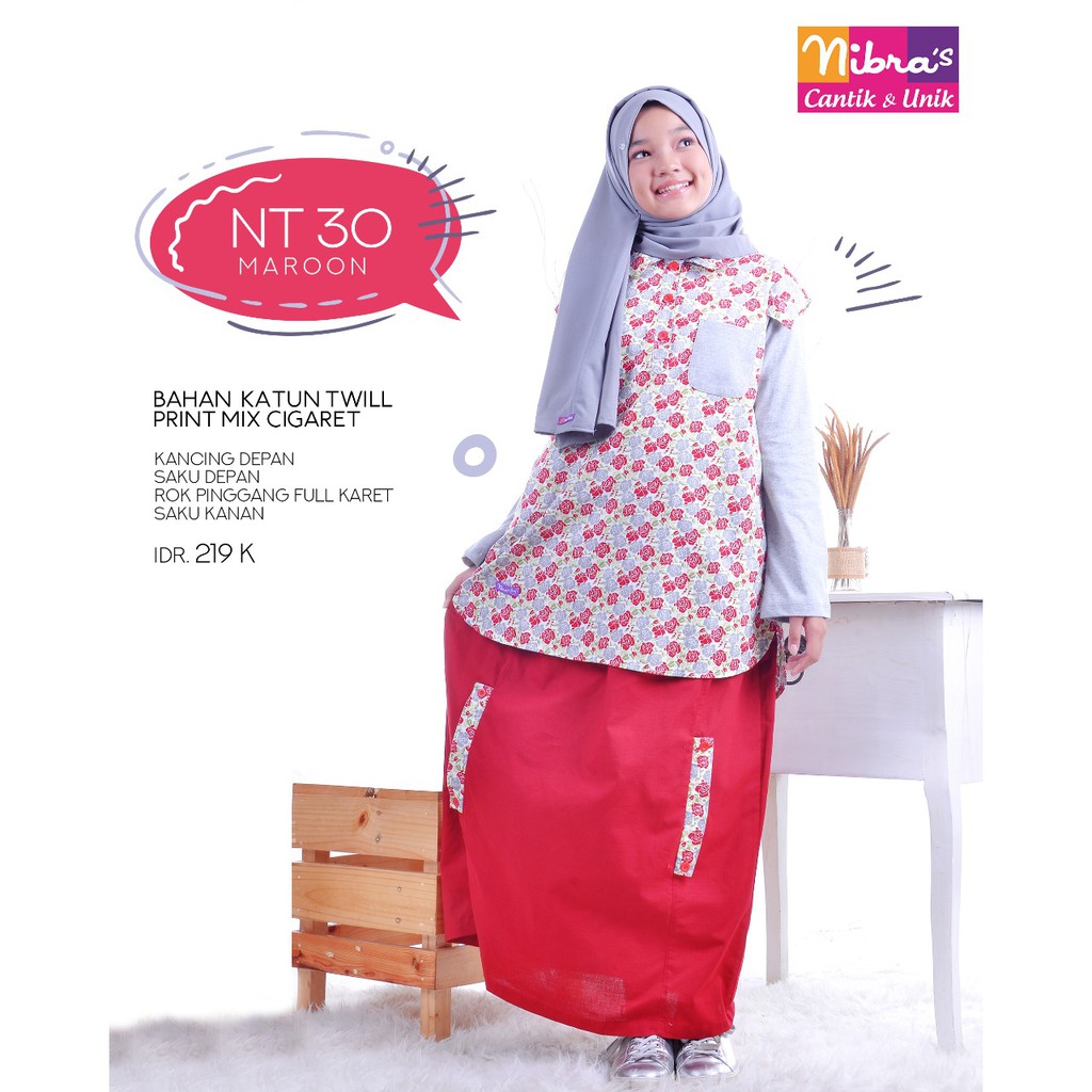SETELAN REMAJA NIBRAS TEEN NT 30 WARNA MAROON / ATASAN + ROK / BAJU MUSLIM ANAK PEREMPUAN