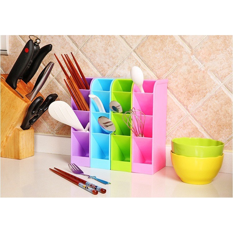 Rak Mini Susun 4 Sekat Lemari Kecil Wadah Alat Tulis Makan Kosmetik