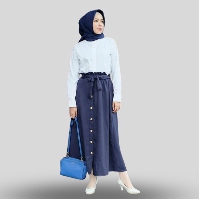 Alny Hijab - Rok panjang Kancing Moscrepe Premium Skirt Wanita