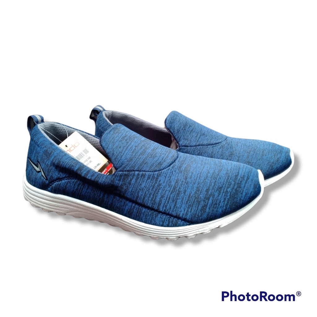 Sepatu Pria ANDO VANQUISH Biru Navy / Abu Sneakers Slip On 100% Original Dewasa Size 39-43