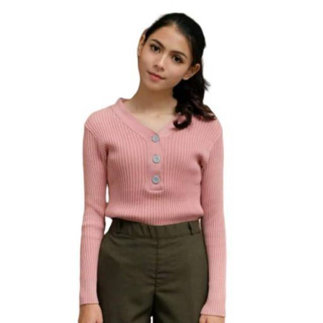 Atasan Wanita Baju Rajut MIKA knit WangkyNeck-Outerwear-Sweater Kancing Rajutan Wanita by Galleraj