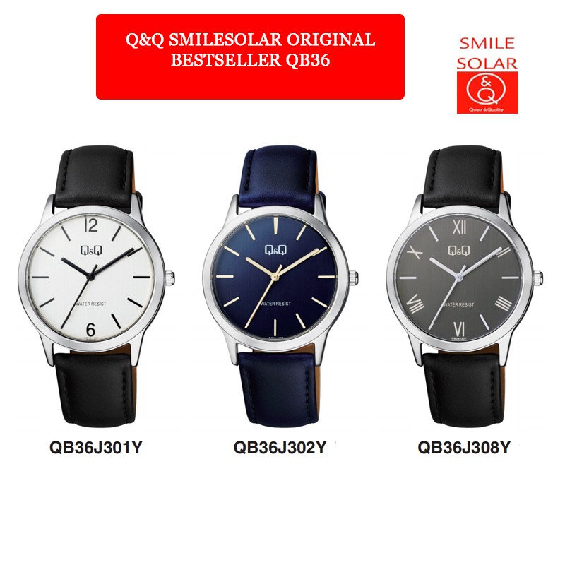 Jam Tangan Pria Stylist Casual Kulit Leather Analog Original Q&amp;Q QnQ QQ QB36 QB36J Series