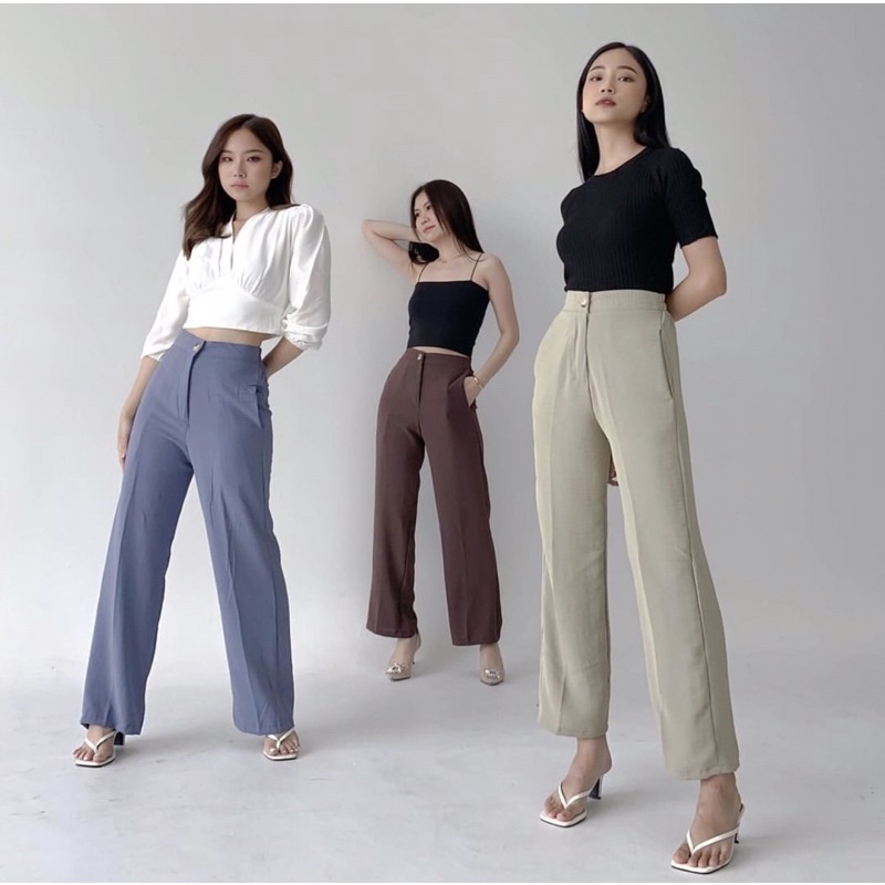 YOONA CRINKLE AND PATTERN PANTS - CELANA KERJA WANITA - CELANA STRAIGHT CUT - CASUAL PANTS - FLOWY PANTS - HADIAH / KADO ULTAH CEWEK