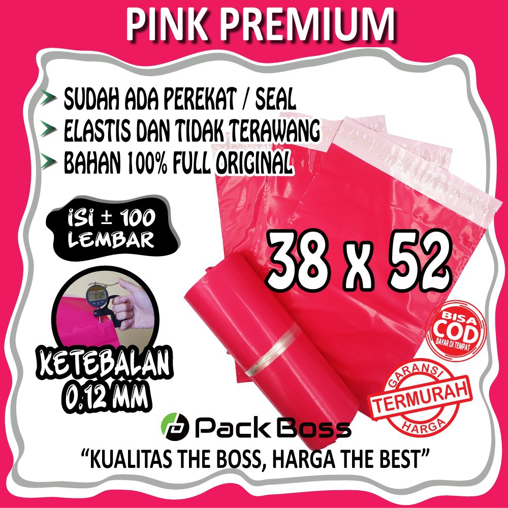 

PINK PREMIUM POLYMAILER 38x52 +/- 100 HALUS TEBAL LANGSUNG PABRIK