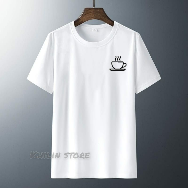 Kaos distro pria lengan pendek baju atasan pria Secangkir kopi Tshirt lelaki Cod