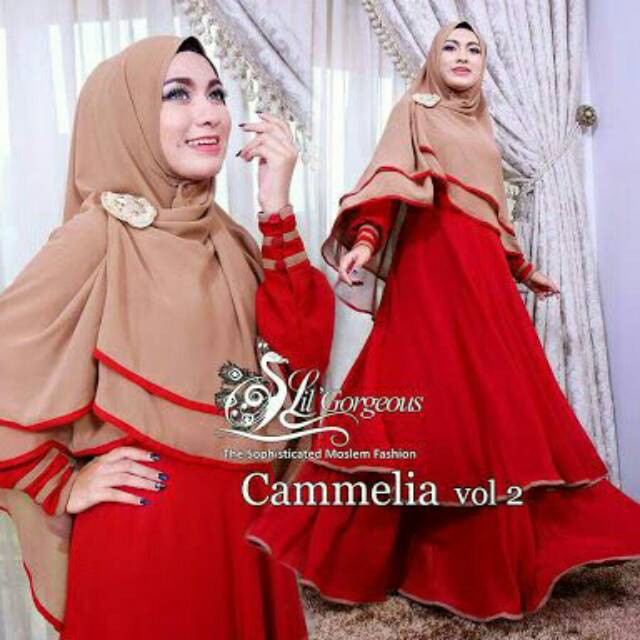 GAMIS CAMMELIA SYARI'I MERAH CABE + HIJAB | PAKAIAN BAJU MUSLIM WANITA  | DRESS GAMIS | MUSLIMAH