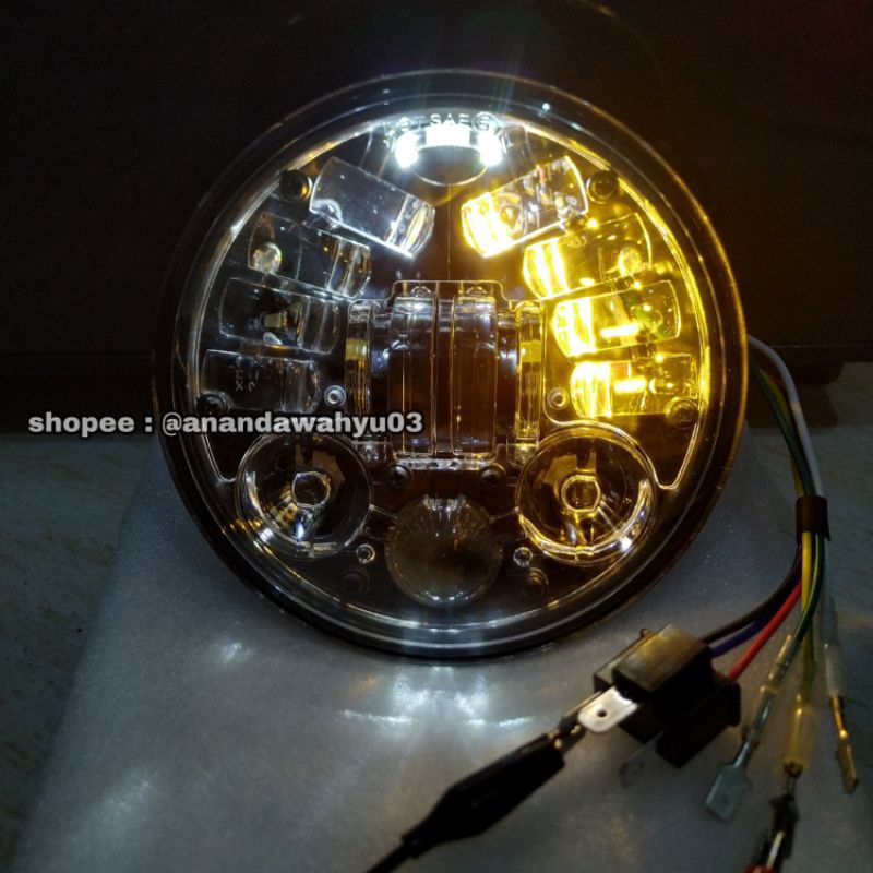 Daymaker 16 Led 5.75 dan 7inch Inch 75 Watt Dus Hitam Ori Import