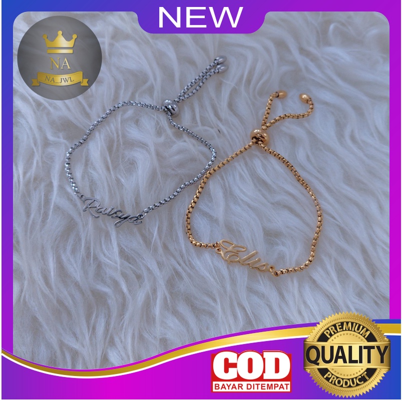 Gelang Serut Custom Nama Titanium Anti Karat Bracelet wanita aksesoris fashion korea perak dan emas