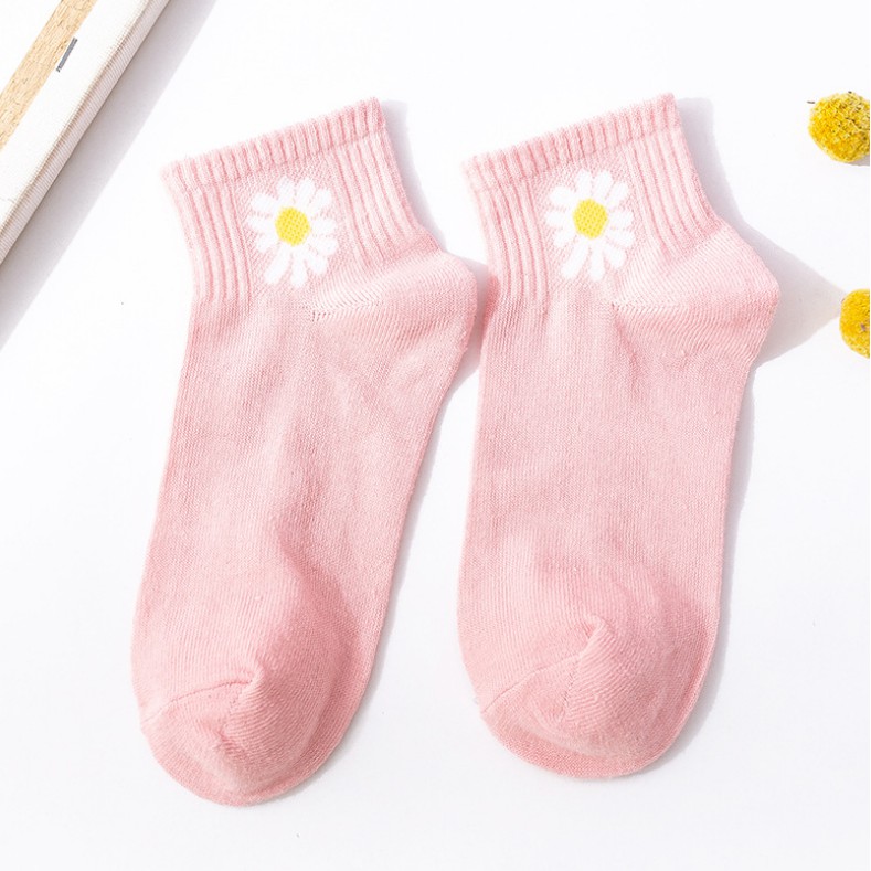 Kaos Kaki Bear Brown dan Daisy Pendek Mata Kaki Wanita Lucu Unik-Daisy-Pink