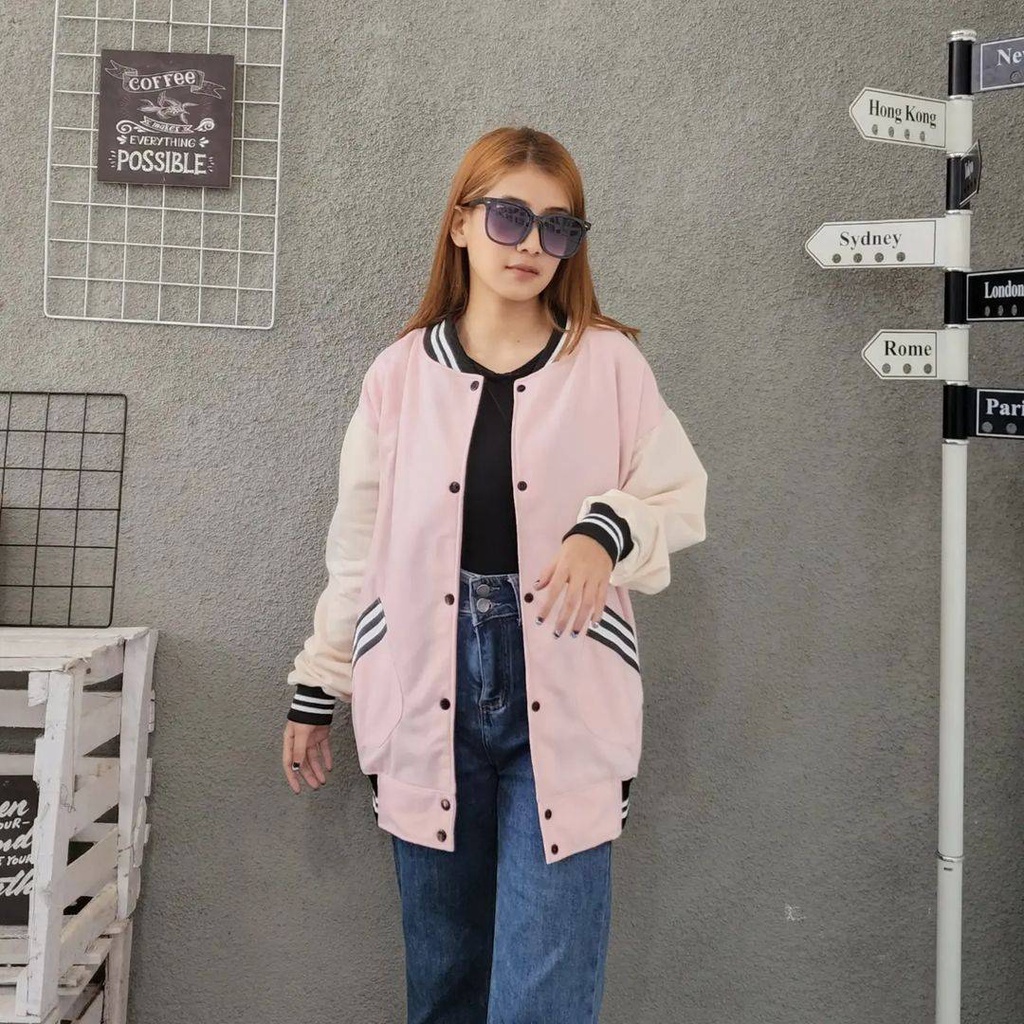 OVAL BASEBALL Sweater Jacket Varsity Baseball Oversize Outerwear Pria Wanita Kekinian Gaya Casual Stylish Ala Korean