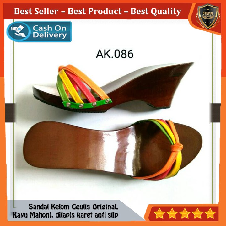 Kelom Gelis Wedges Sandal Wanita Terompah Sendal Kayu Modern, Kelom Geulis Model No AK086 COD
