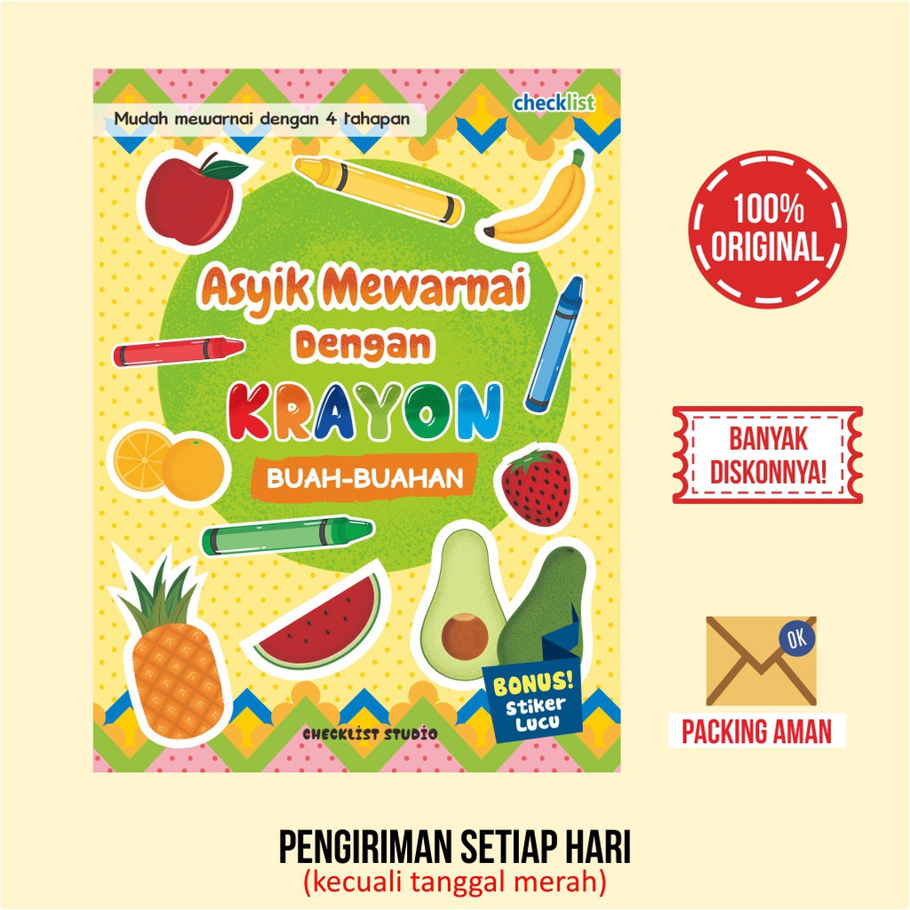 Buku Asyik Mewarnai Dengan Krayon Buah-Buahan Bonus Stiker Aktivitas Anak