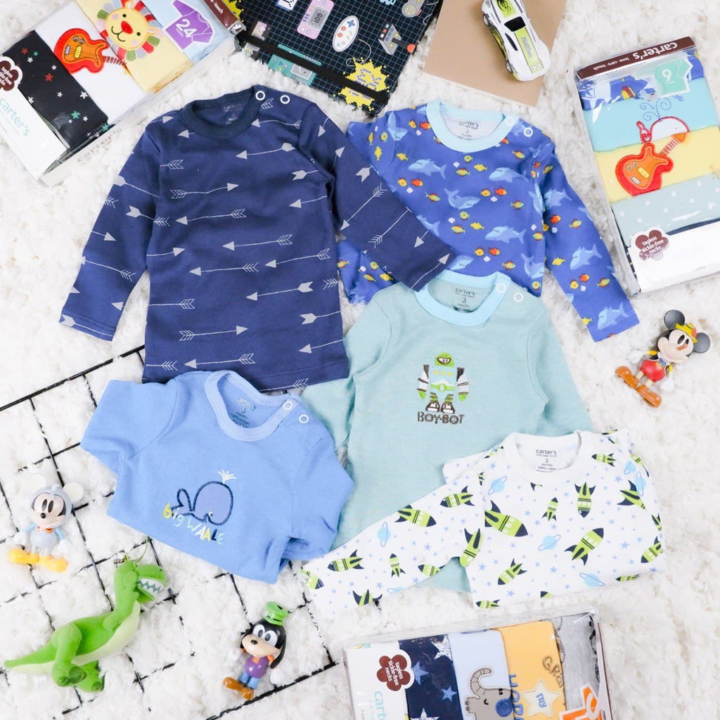 LID9011 Boys/ Girls CARTER'S 5 in 1 Atasan Bayi Lengan Panjang Bayi dg Kancing Pundak Premium Cotton