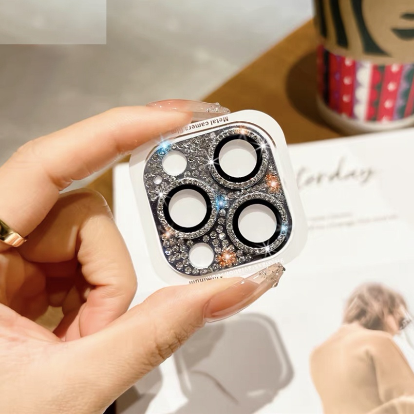 IPHONE Pelindung Lensa Kaca Kamera Berlian Kristal Mengkilap Mewah Untuk Iphone14 13 Pro Max11 12 XS X Mini Bling Glitter Rhinestone Metal Len Film