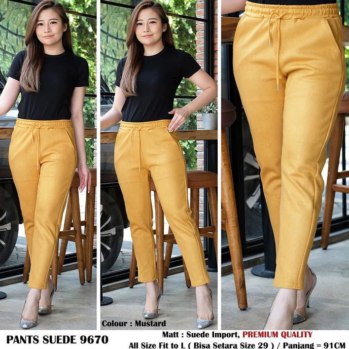 Celana Panjang Wanita / Pants Suede Import 9670 / Premium Quality - Grey Windastasyastore
