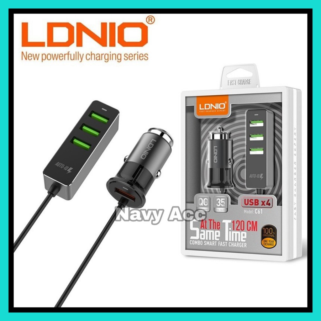 Charger Mobil Fast Charging Ldnio 4 Usb Combo Extension Car Charge C61