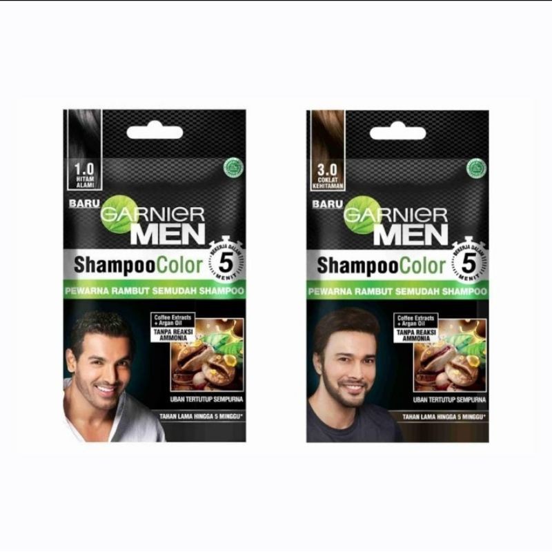 Garnier Hair Shampoo Color Sachet for Men Black & Brown Black / Garnier Shampoo Semir Rambut Cowok S