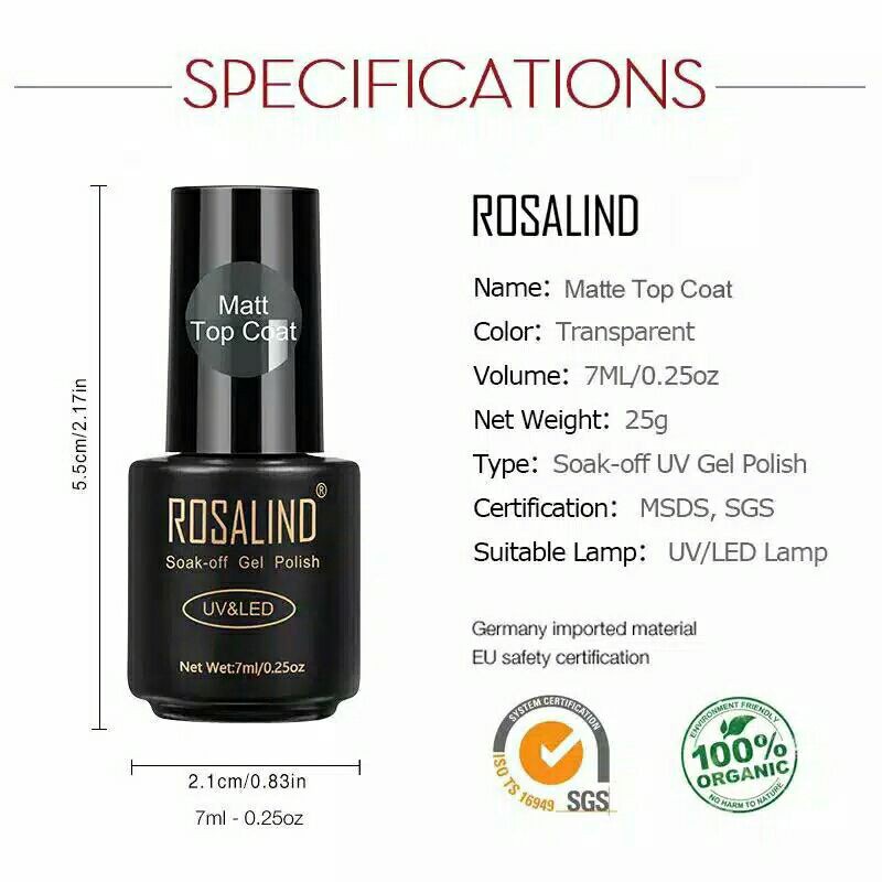 READY STOCK ROSALIND Matte Coat Gel UV LED / Kutek / Cat Kuku