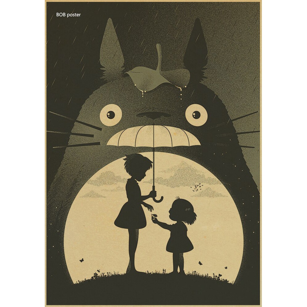 Poster Dinding Kertas Kraft Desain Anime My Neighbor Totoro Miyazaki Hayao Klasik Retro Nostalgia