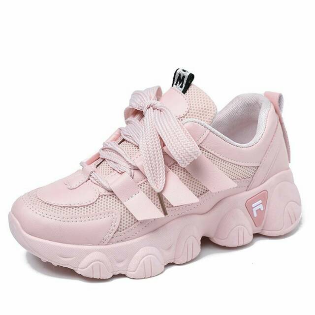 Sepatu Sneakers impor Wanita slip on kasual dari korea warna pink