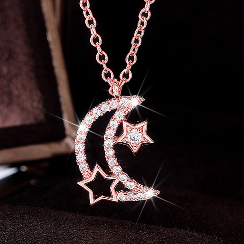 Fancy Female Necklace Rose Gold Color Moon And Star Pendant High Quality Stylish Versatile Women Necklace Exquisite Gifts