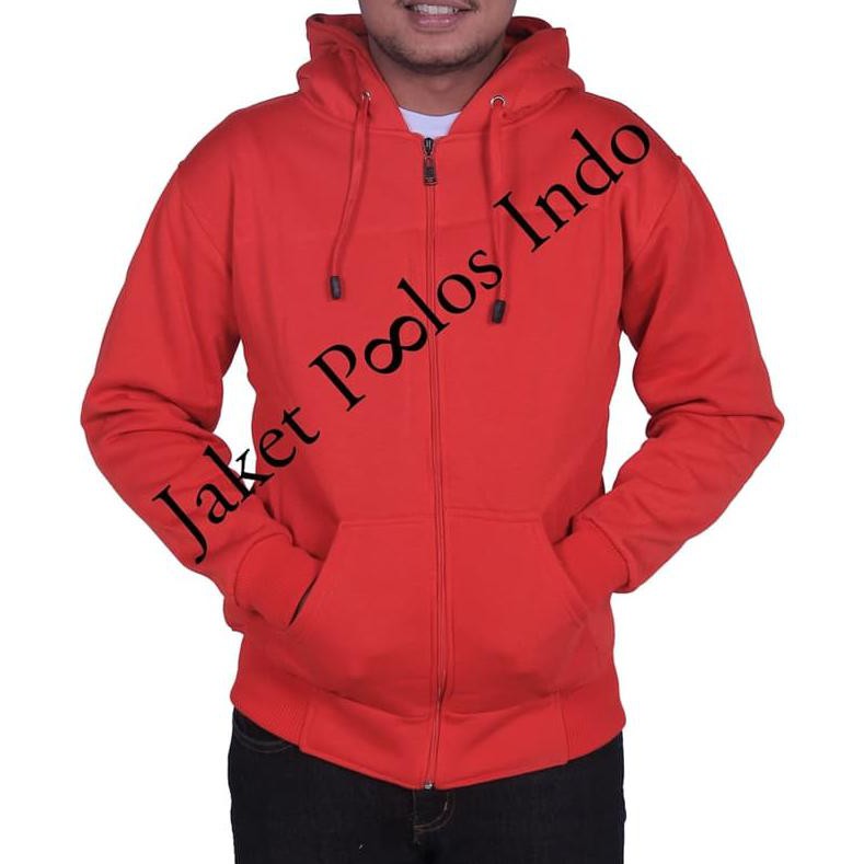 Jaket Sweater Hoodie Zipper Polos Merah - Hitam, Xl