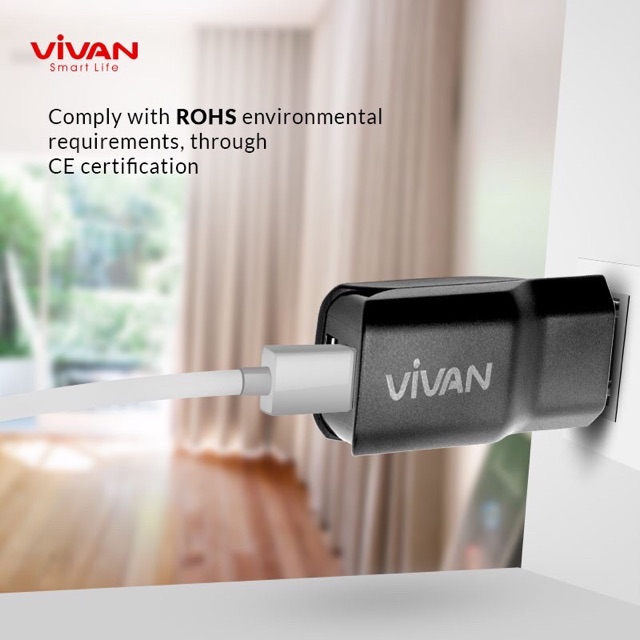 Charger Casan VIVAN DD01 Dual USB HP Adaptor Kepala Batok Android iPhone Micro USB Garansi 1 Tahun