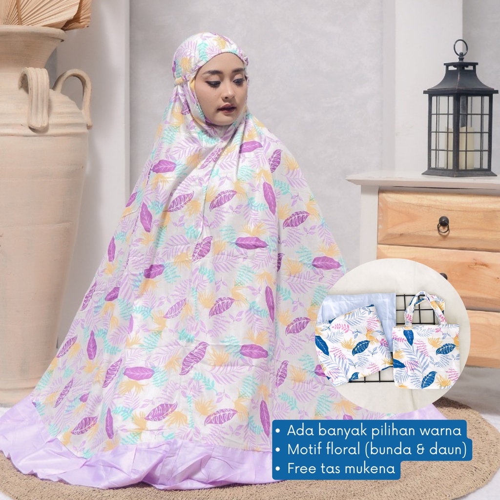 Ezpata Mukena Jumbo Wanita Dewasa Muslim Muslimah Warna Warni Cerah Rukuh Motif Floral Bunga Daun Bahan Rayon Bali Tidak Panas