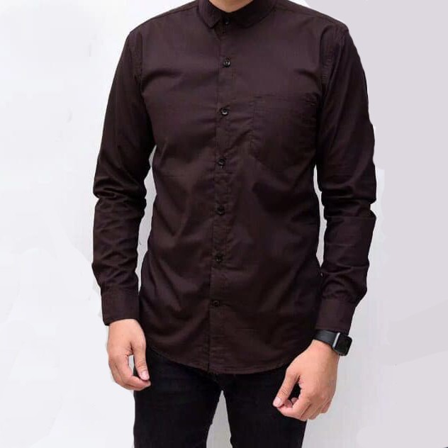 Kemeja Lengan Panjang Pria Polos Jumbo XXL XXXL Hitam Merah Maroon Dark Blue White Slimfit Casual