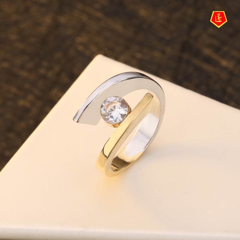 [Ready Stock]Gold Color Separation Diamond-Studded Ring Personality Fashion