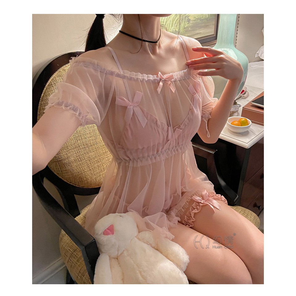 LI-116 net lolita laca renda pita lingerie sexy seksi baju tidur set cosplay