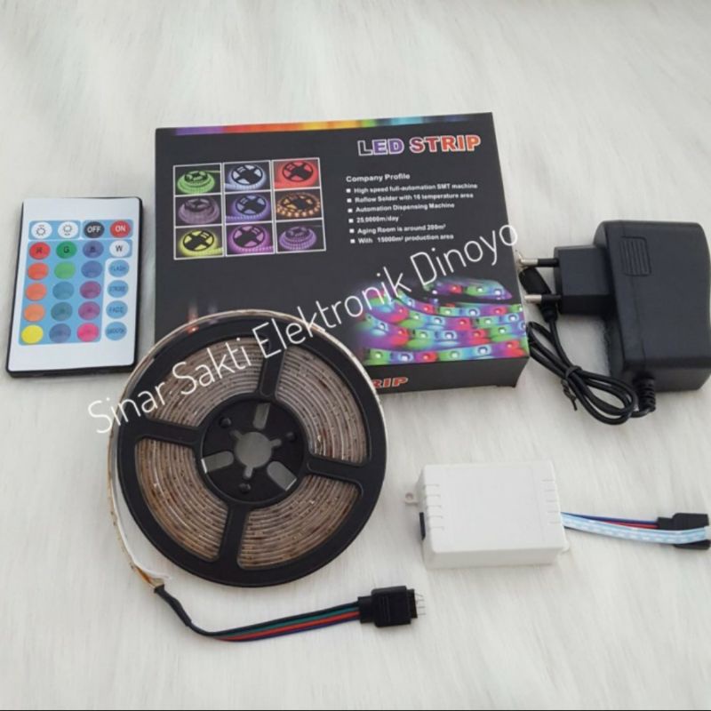 Lampu Led Strip Rgb Remote warna warni 5m 5 meter anti air adaptor
