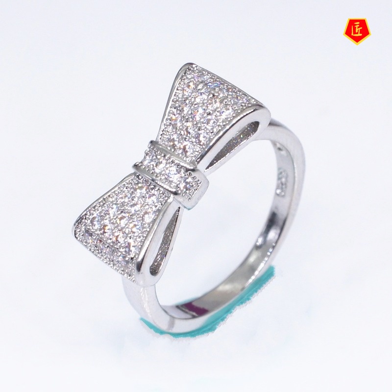 [Ready Stock]White Bow Zircon Ring Female Simple Sweet