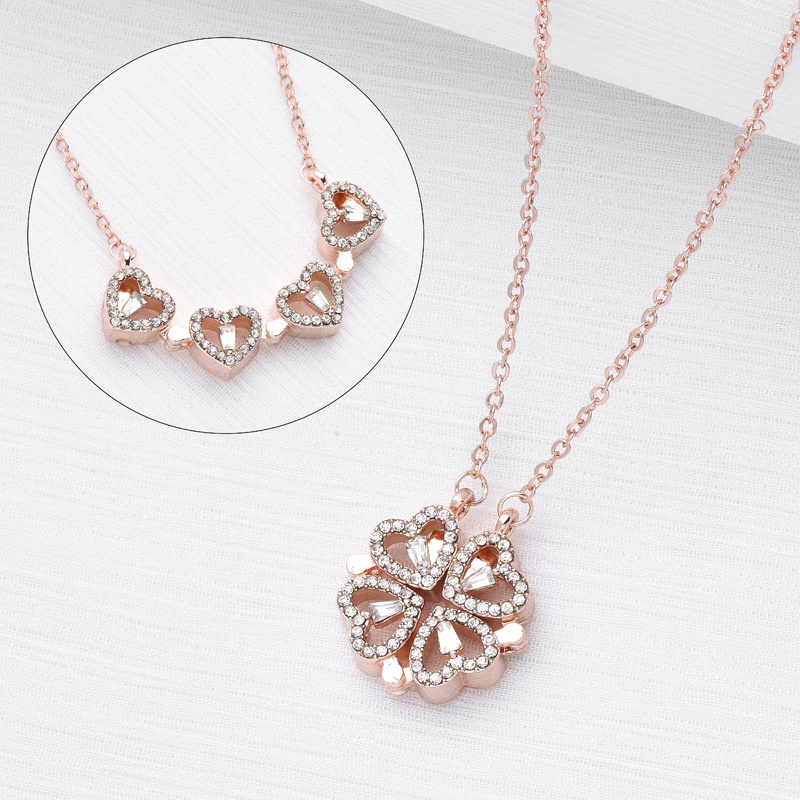 Kalung Rantai Liontin Hati Clover Magnetik Bahan Titanium Steel Untuk Wanita