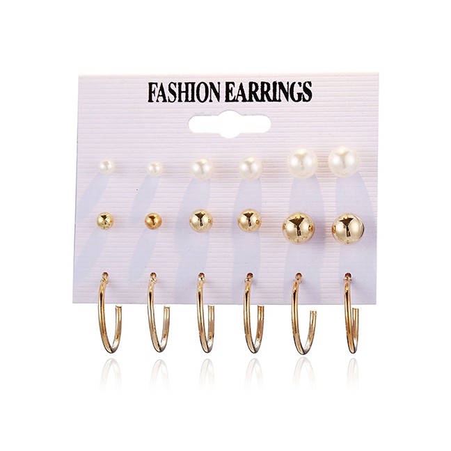 LRC Anting Set Fashion Gold Inlaid Four-jaw Zircon Stud Earrings 9 Pairs D23552