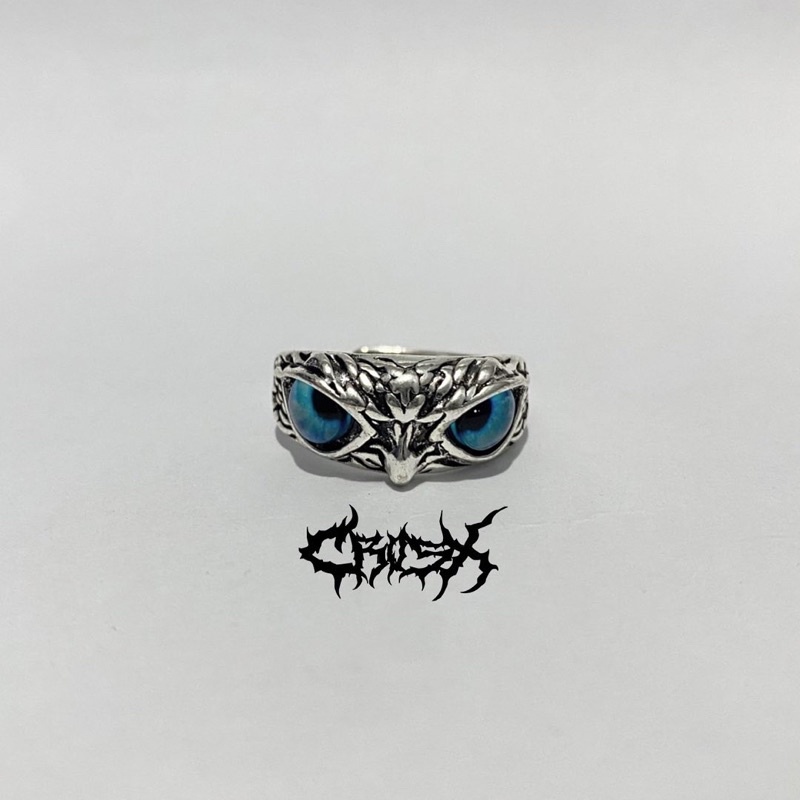 OWL RING / CINCIN BURUNG HANTU / BLUE OWL EYE RING / COUPLE RING CINCIN COUPLE KOREAN STYLE RING CINCIN STYLE KOREA CINCIN AESTHETIC RING CINCIN TITANIUM CINCIN STAINLESS STEEL CINCIN PRIA CINCIN WANITA HIP HOP PUNK RETRO VINTAGE METAL RING